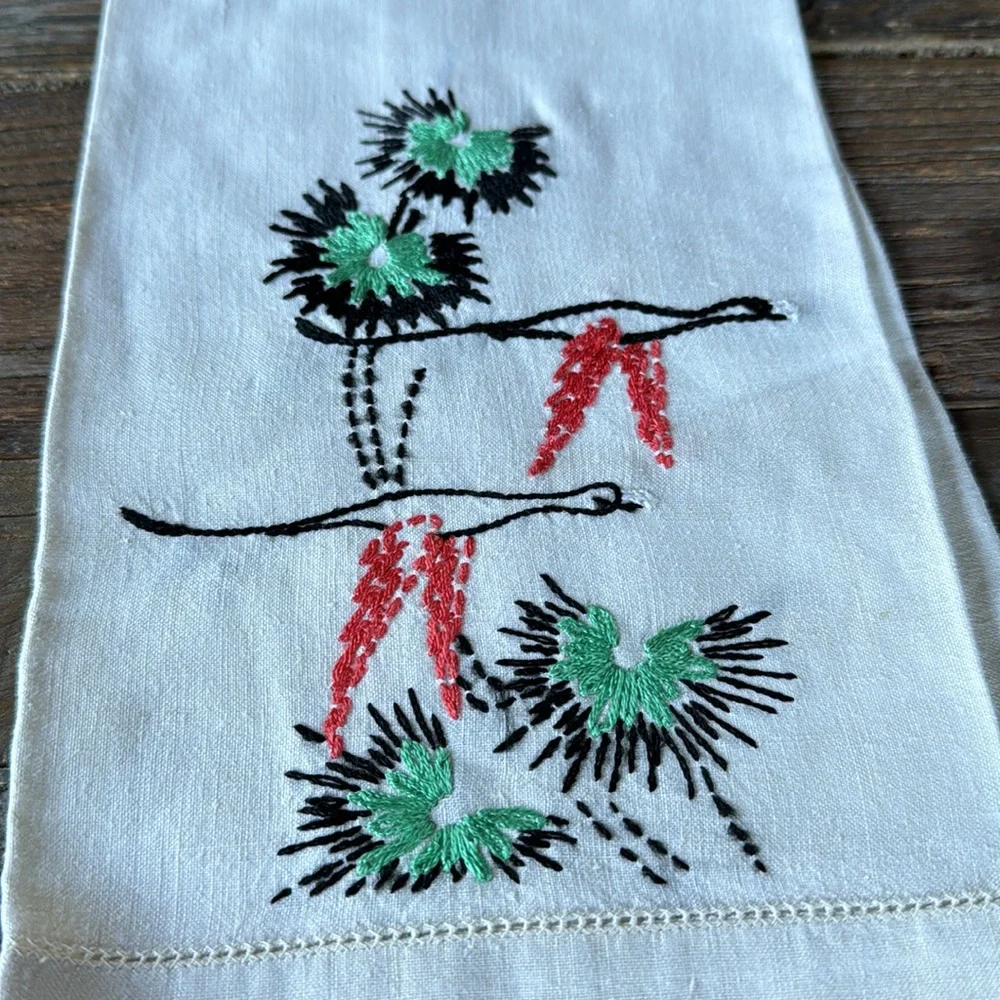 Bundle vintage hand embroidered tea towels‎ EVC
